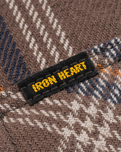 Iron Heart - IHSH-431-Brn Slubby Heavy Flannel Check Western Shirt