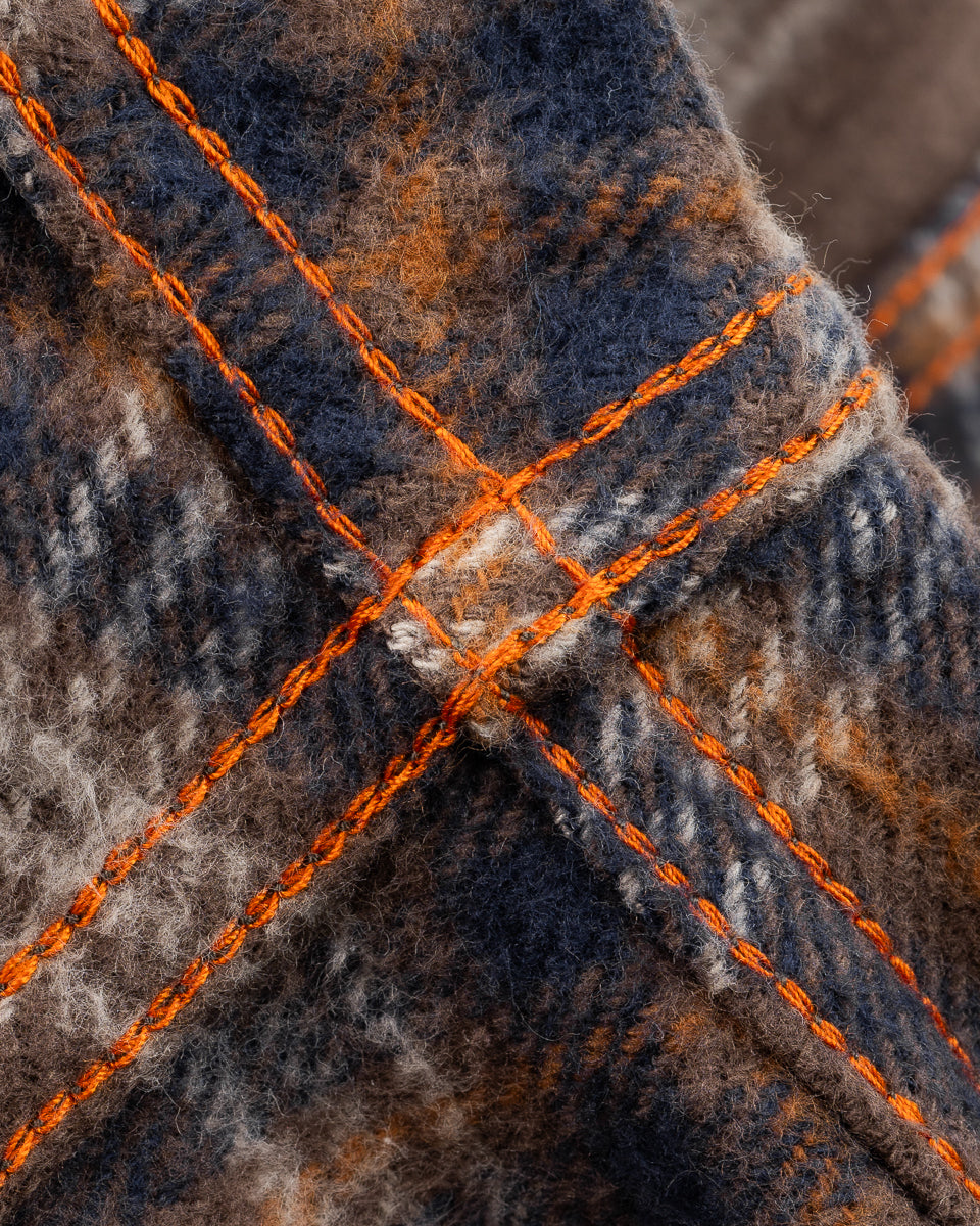 Iron Heart - IHSH-431-Brn Slubby Heavy Flannel Check Western Shirt