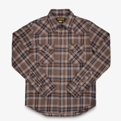 Iron Heart - IHSH-431-Brn Slubby Heavy Flannel Check Western Shirt