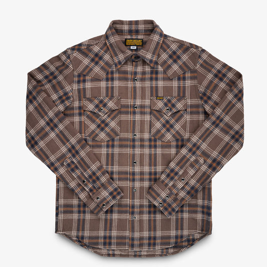 Iron Heart - IHSH-431-Brn Slubby Heavy Flannel Check Western Shirt