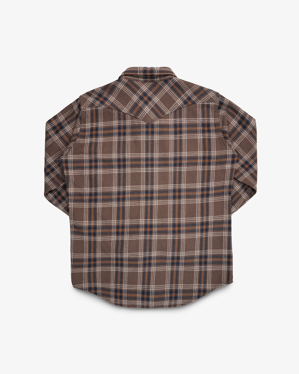 Iron Heart - IHSH-431-Brn Slubby Heavy Flannel Check Western Shirt