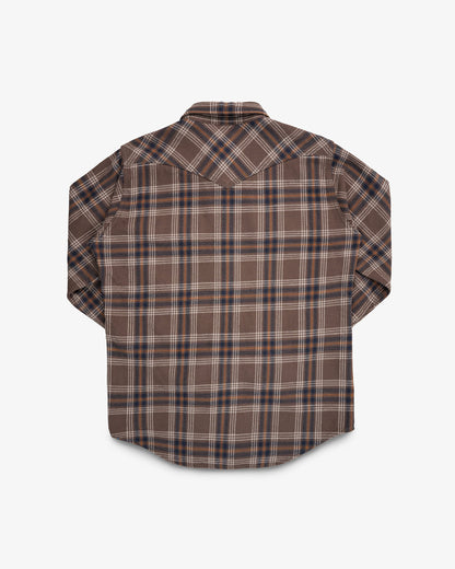 Iron Heart - IHSH-431-Brn Slubby Heavy Flannel Check Western Shirt