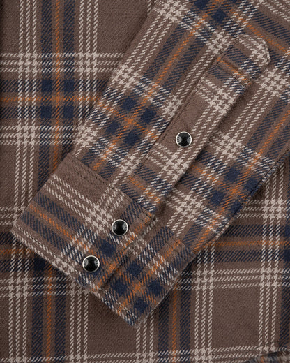 Iron Heart - IHSH-431-Brn Slubby Heavy Flannel Check Western Shirt