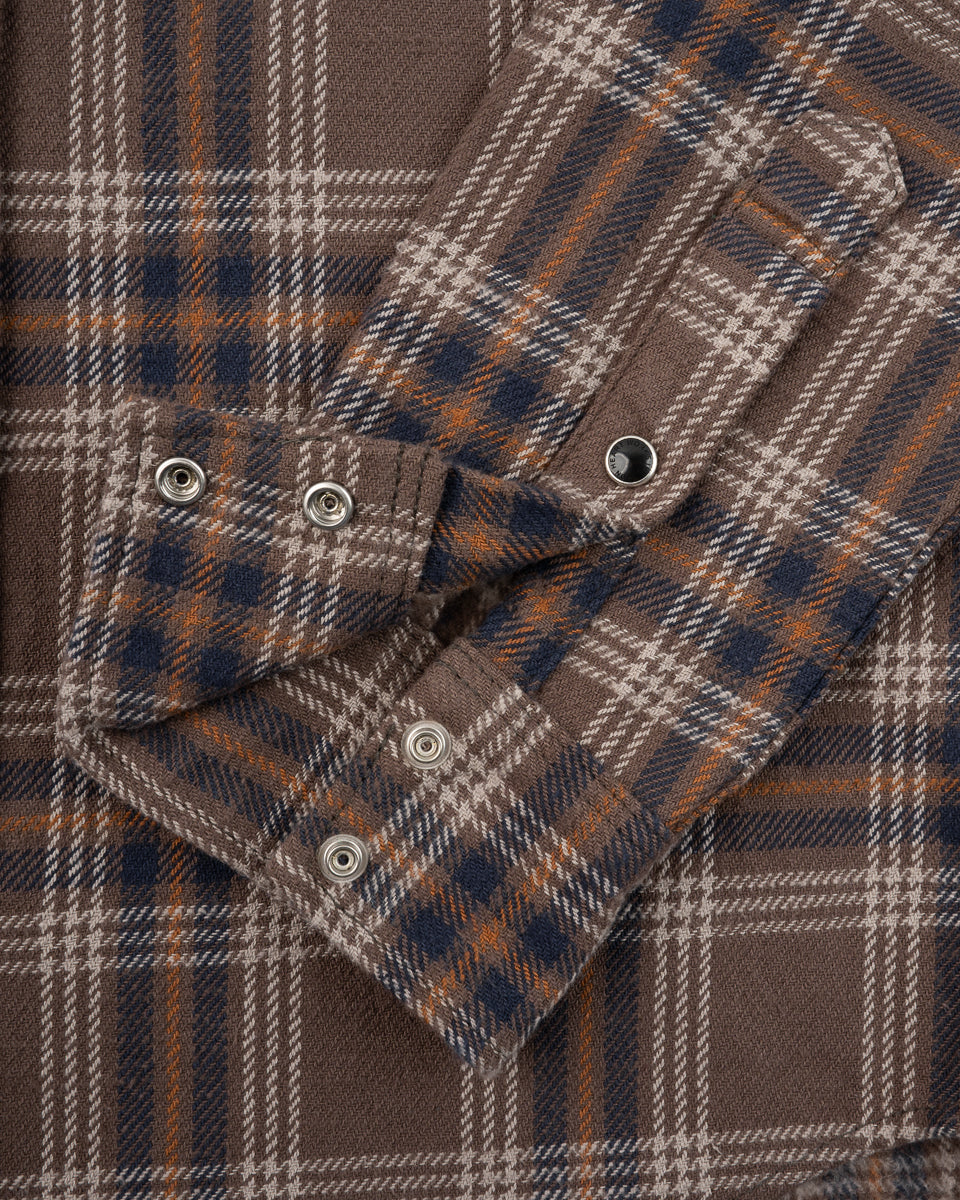 Iron Heart - IHSH-431-Brn Slubby Heavy Flannel Check Western Shirt