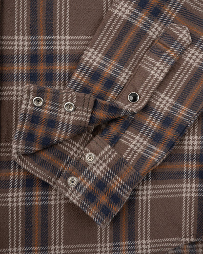 Iron Heart - IHSH-431-Brn Slubby Heavy Flannel Check Western Shirt