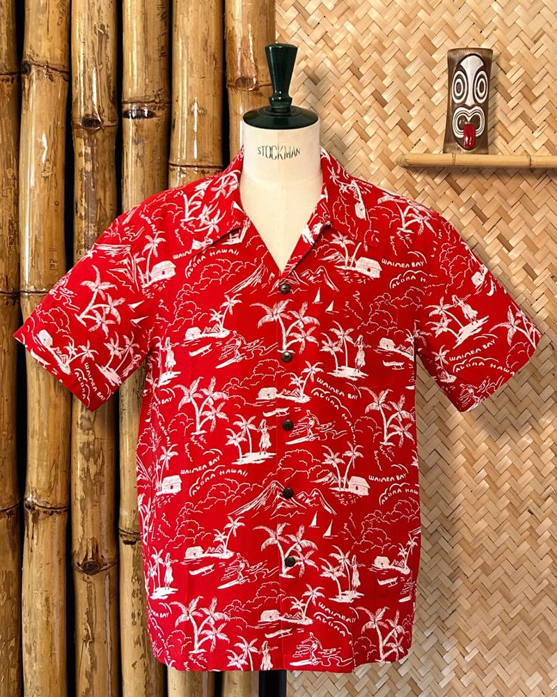 Micky Oye - Aloha Shirt Waimea Bay Red
