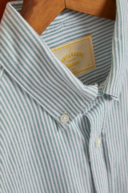 Portuguese Flannel - Belavista Green/White stripe Oxford
