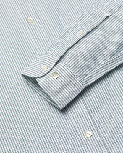Portuguese Flannel - Belavista Green/White stripe Oxford