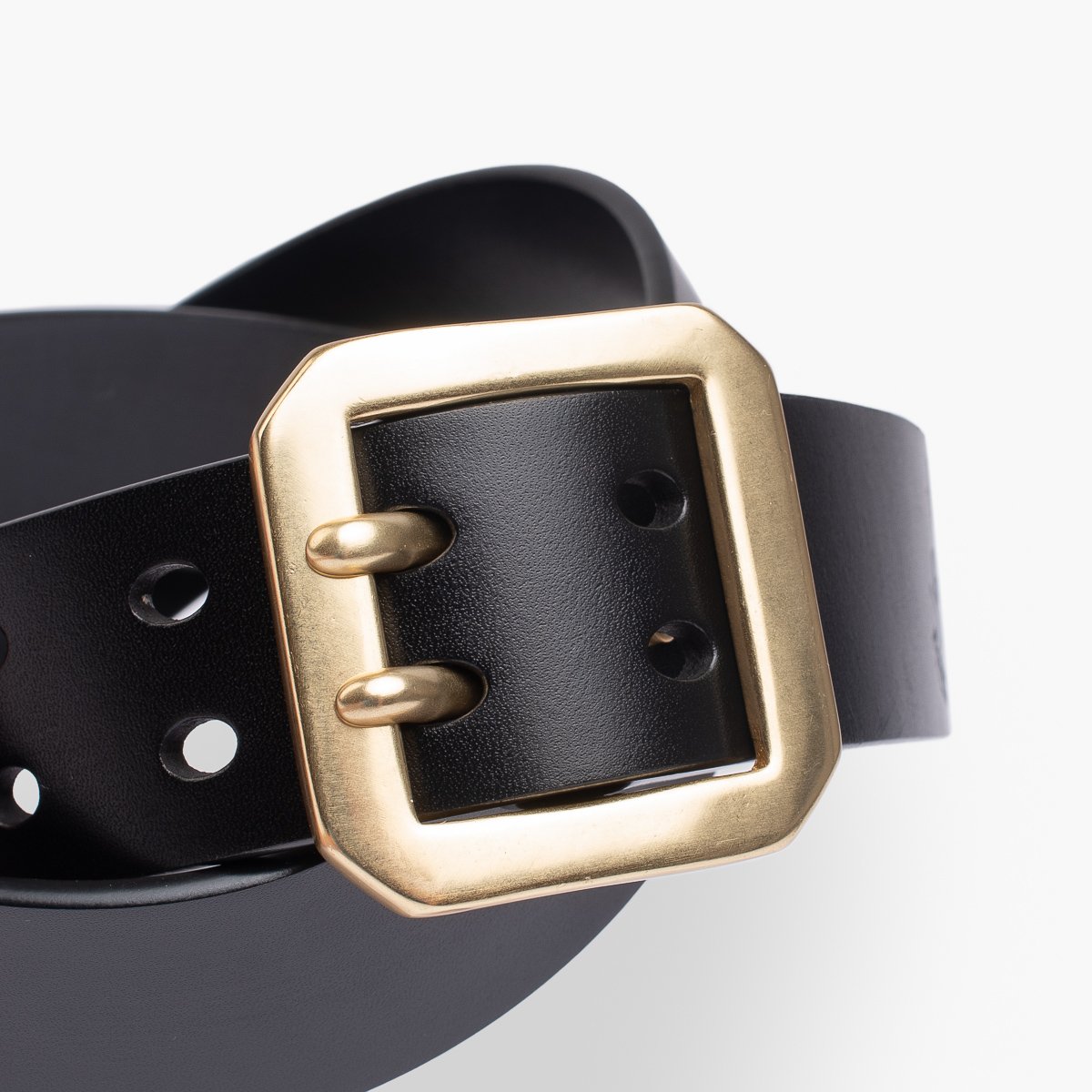 OGL Single Prong Brass Roller Buckle Leather Belt - Full Dyed Black