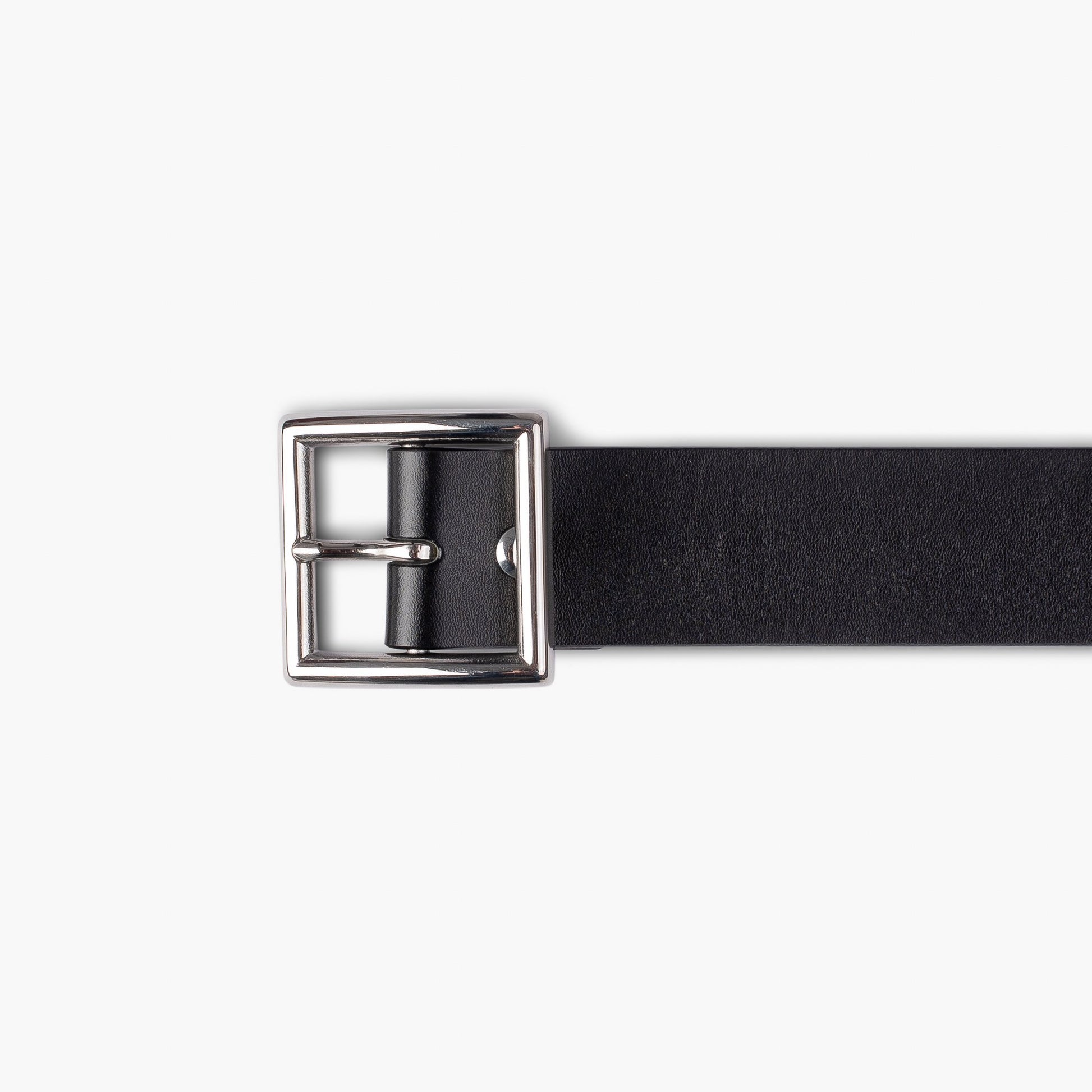 OGL Single Prong Brass Roller Buckle Leather Belt - Full Dyed Black